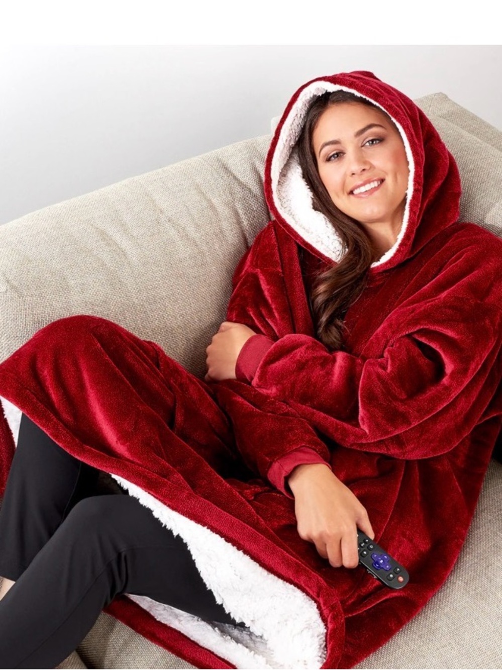 Cozy Oversized Hooded Wearable Blanket - Burgundy Reversible Hoodie Blankie